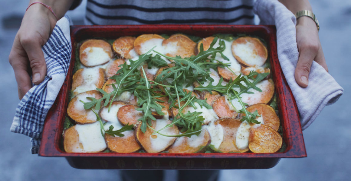 grønn lasagne med søtpotet
