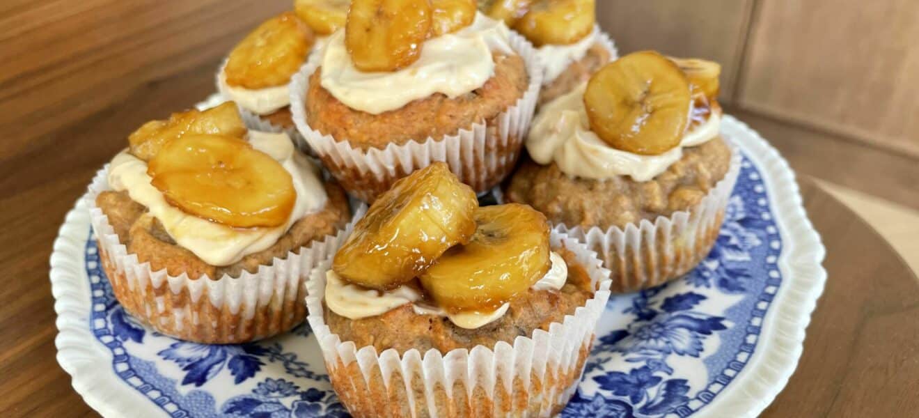 Vaniljemuffins med karamellisert banan